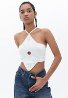 Bayan Krem Sırt Dekolteli Crop Top