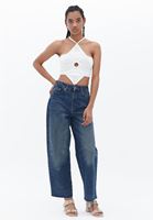 Bayan Krem Sırt Dekolteli Crop Top