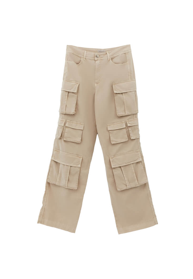 Beige Mid Rise Pants with Cargo Pockets Online Shopping