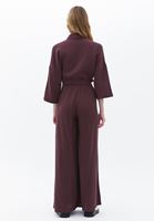 Bayan Bordo Yırtmaç Detaylı Wide-Leg Pantolon