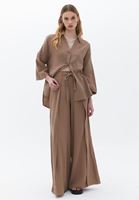 Bayan Kahverengi Yırtmaç Detaylı Wide-Leg Pantolon