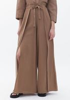 Bayan Kahverengi Yırtmaç Detaylı Wide-Leg Pantolon