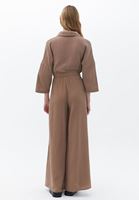 Bayan Kahverengi Yırtmaç Detaylı Wide-Leg Pantolon