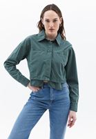 Women Green Crop Shirt with Pocket Detail