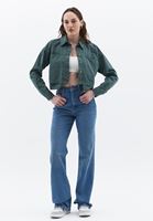 Women Green Crop Shirt with Pocket Detail