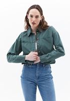 Women Green Crop Shirt with Pocket Detail