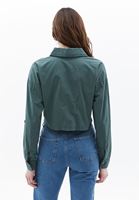 Women Green Crop Shirt with Pocket Detail