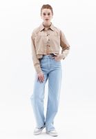 Women Beige Crop Shirt with Pocket Detail