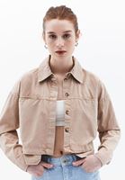 Women Beige Crop Shirt with Pocket Detail