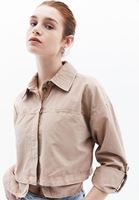 Women Beige Crop Shirt with Pocket Detail