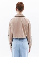 Women Beige Crop Shirt with Pocket Detail