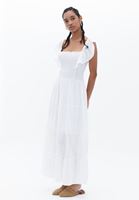 Women White Gipped Maxi Dress