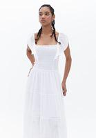 Women White Gipped Maxi Dress