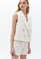 Women Beige Cotton Blended Waistcoat with Button Detail