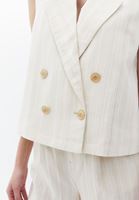 Women Beige Cotton Blended Waistcoat with Button Detail