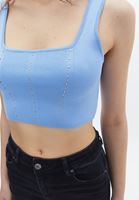 Women Blue Square Neck Singlet With Rhinestone