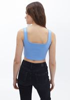 Women Blue Square Neck Singlet With Rhinestone