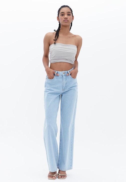 Taşlı Crop Top ve Pantolon Kombini