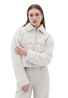 Women Cream Crop Jacket with Zipper Closure