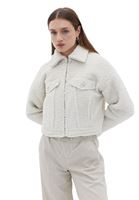 Women Cream Crop Jacket with Zipper Closure