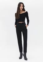 Women Black High Rise Pants with Belt Detail