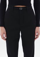 Women Black High Rise Pants with Belt Detail