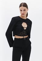 Women Black Crop Asymmetrical Blazer