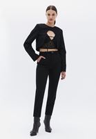 Women Black Crop Asymmetrical Blazer