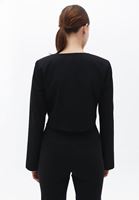 Women Black Crop Asymmetrical Blazer