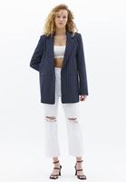 Women Navy Striped Blazer