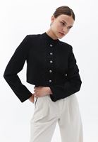 Women Black Crop Jacket with Button Detail