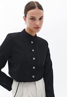 Women Black Crop Jacket with Button Detail