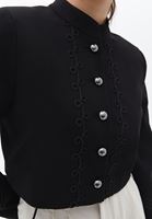 Women Black Crop Jacket with Button Detail