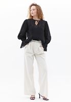 Women Cream High Rise Wide Leg Pants