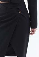 Women Black Mid Rise Skirt with Buttons