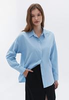 Women Blue Cotton Loose Fit Shirt