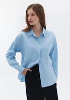 Women Blue Cotton Loose Fit Shirt