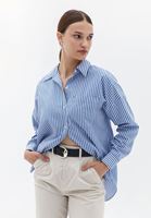 Women Blue Oversize Shirt with Pocket