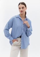 Women Blue Oversize Shirt with Pocket