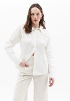 Women Beige Oversize Embroidered Shirt