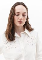 Women Beige Oversize Embroidered Shirt