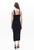 Women Black Midi Dress With Asymmetric Neck