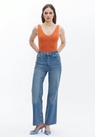 Women Orange Bodysuit With V-Neck