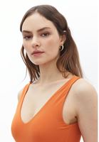 Women Orange Bodysuit With V-Neck