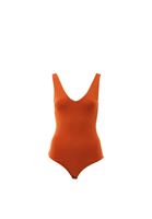 Women Orange Bodysuit With V-Neck