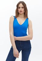 Women Blue Bodysuit With V-Neck