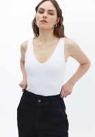 Women White Bodysuit With V-Neck