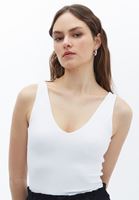 Women White Bodysuit With V-Neck