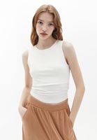 Women Cream Crew Neck Singlet