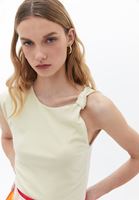 Women Beige Asymmetric Collar Detailed Singlet